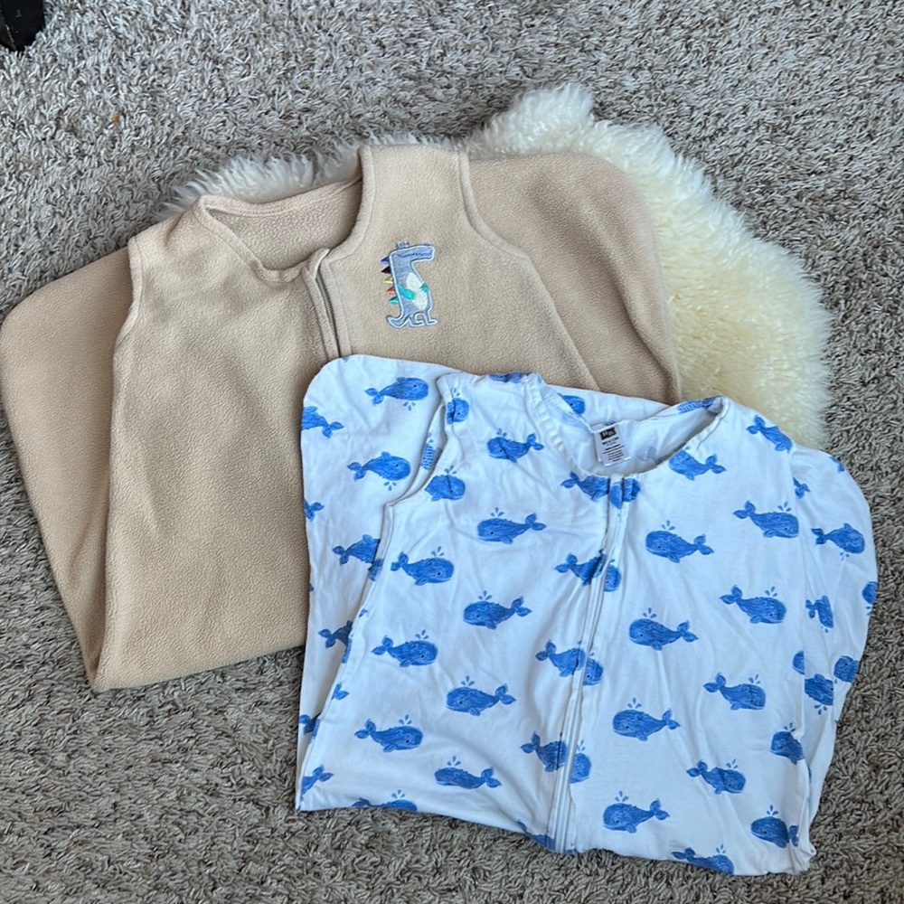 Set of two sleep sacks - one fleece, one cotton. Both 6-12 months, full zip